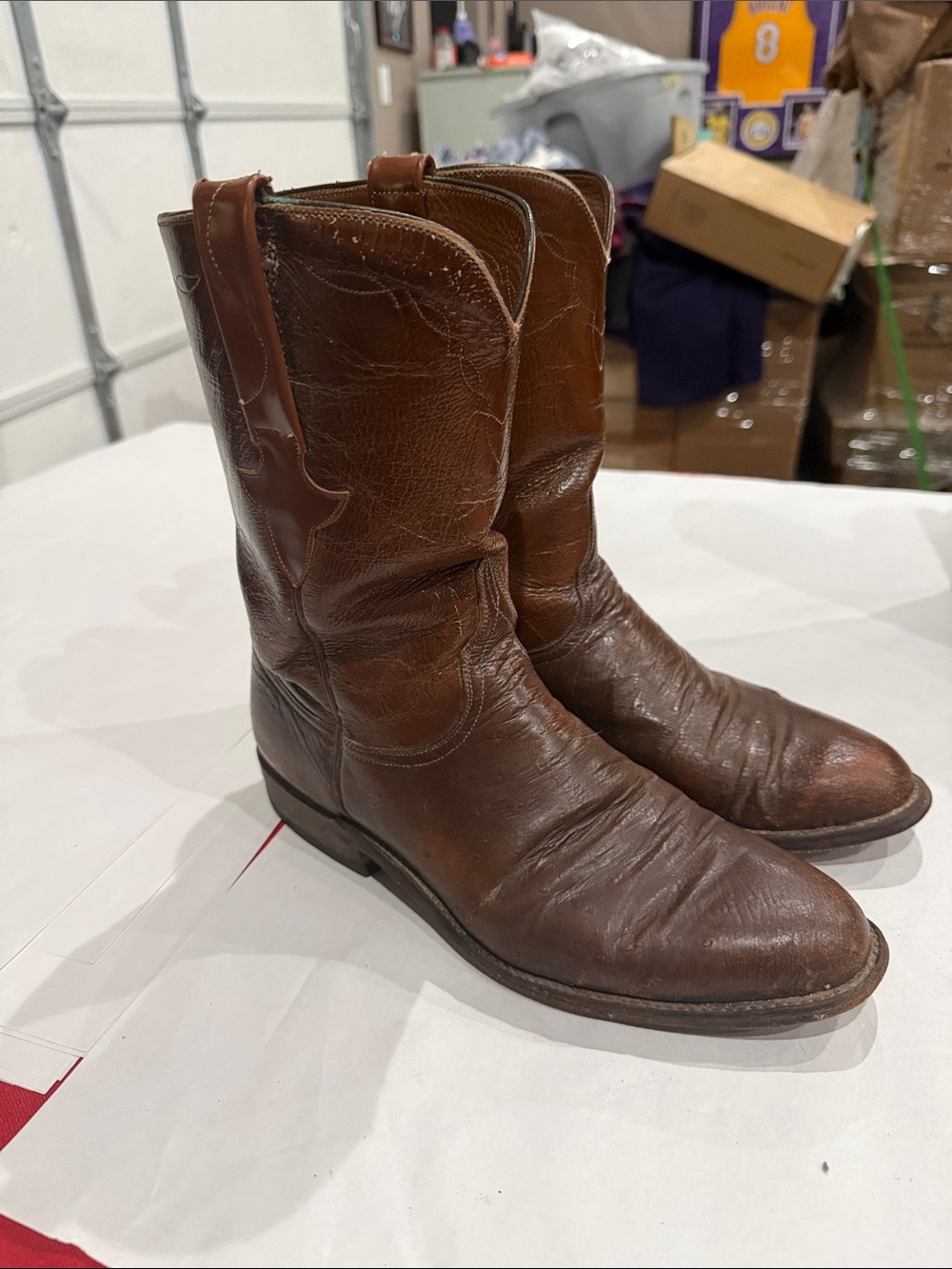 Vintage Lucchese Brown Leather Western Pull-On Boots